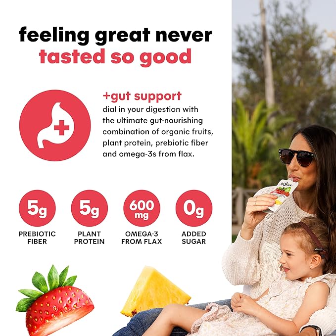 Noka Superfood Fruit Smoothie Pouches, Strawberry Pineapple, Healthy Snacks with Flax Seed
