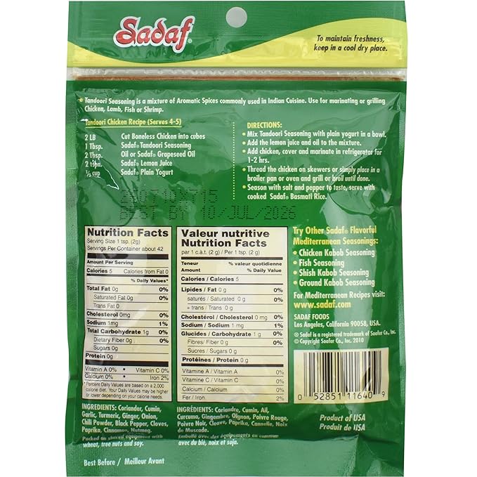 Sadaf Tandoori Seasoning - Tandoori Masala of 12 Spices - Tandoori spices for your Tikka Masala and