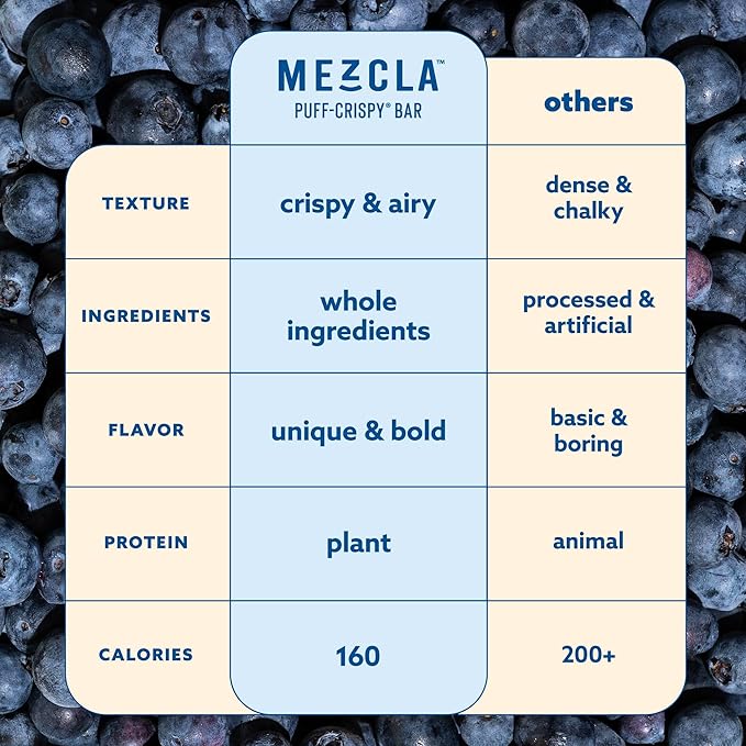 Mezcla Vegan Protein Bars, Gluten Free Snack Made with Pea Protein, Organic Vanilla, Blueberries