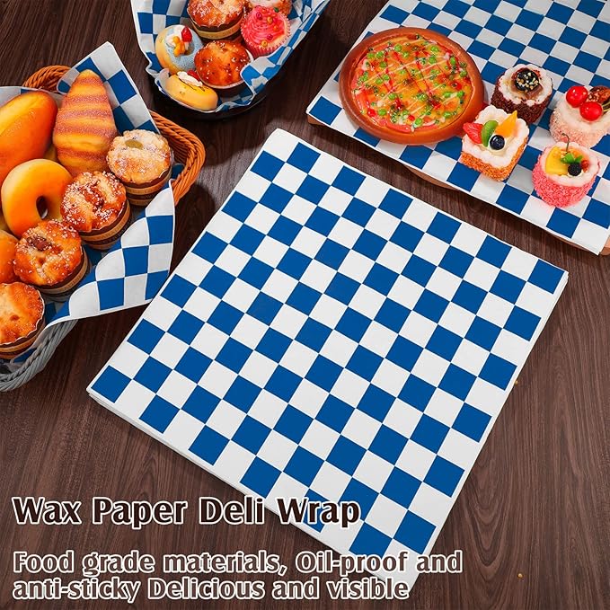 Honeydak 600 Pcs Sandwich Wrapping Paper Sheet 15x15 Checkered Food Wax Sheets Parchment Burgers