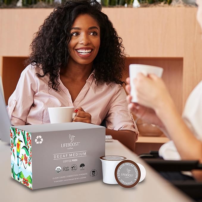 Lifeboost Organic Decaf Coffee K Cups - Low Acid Single Origin Non-GMO Mold Free Decaf Coffee Pods