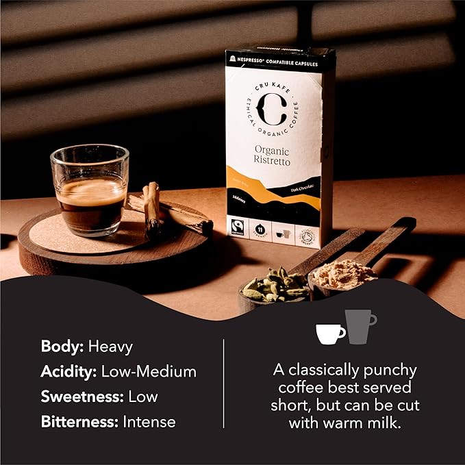 Cru Kafe Ristretto USDA Organic Espresso Coffee Capsules (50 Pods) Fairtrade Coffee Pods Compatible