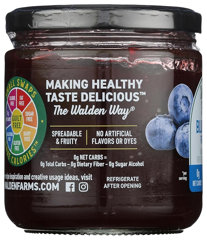 Walden Farms Blueberry Fruit Spread – Zero Calorie, Low Carb, Keto-Friendly, Vegan, Sugar-Free