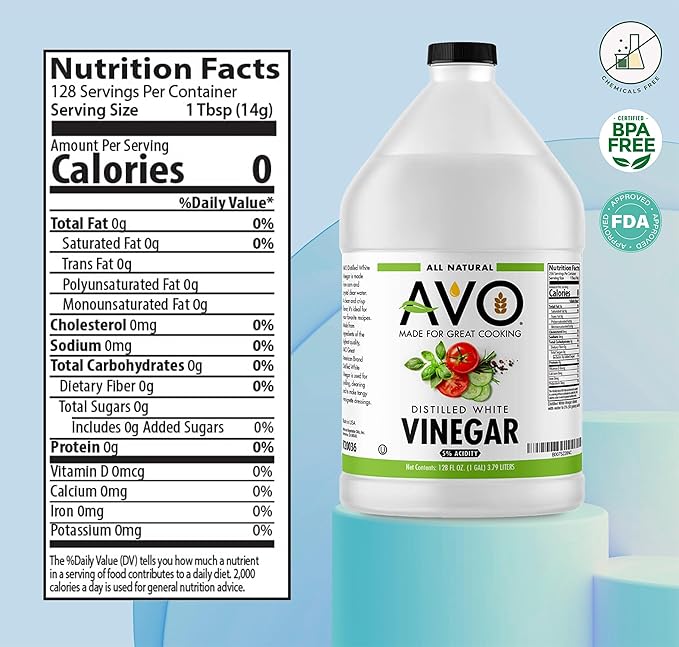 AVO 1 Gallon (128 oz) Pure Natural Distilled White Vinegar - 5% Acidity (2 pack)
