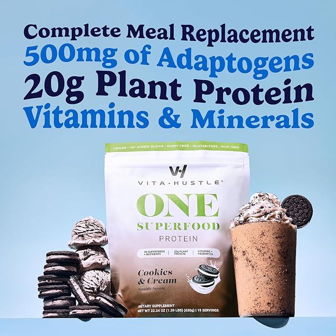 VitaHustle ONE Meal Replacement Shake - Plant Based Protein Powder by Kevin Hart - Vegan, Meal