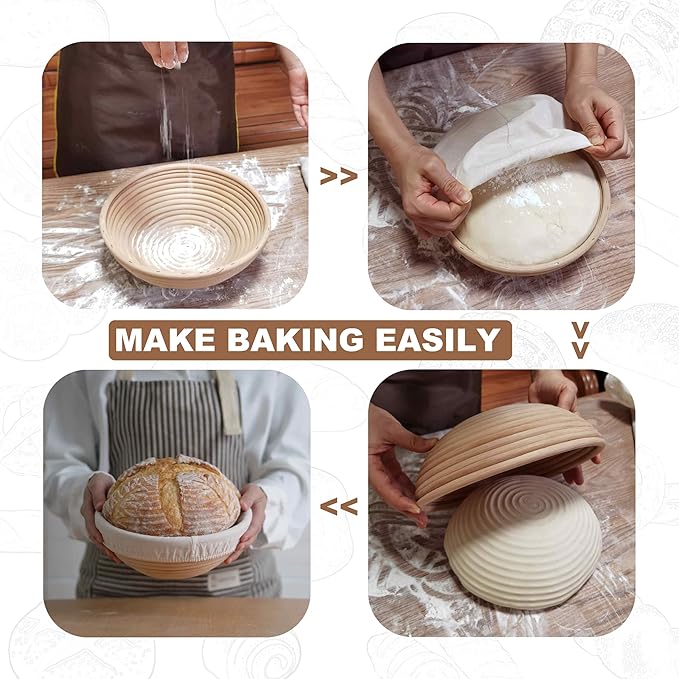 Banneton Bread Proofing Basket set of 2, 9 Inch Round Sourdough Proofing Baskets with Liner,Dough