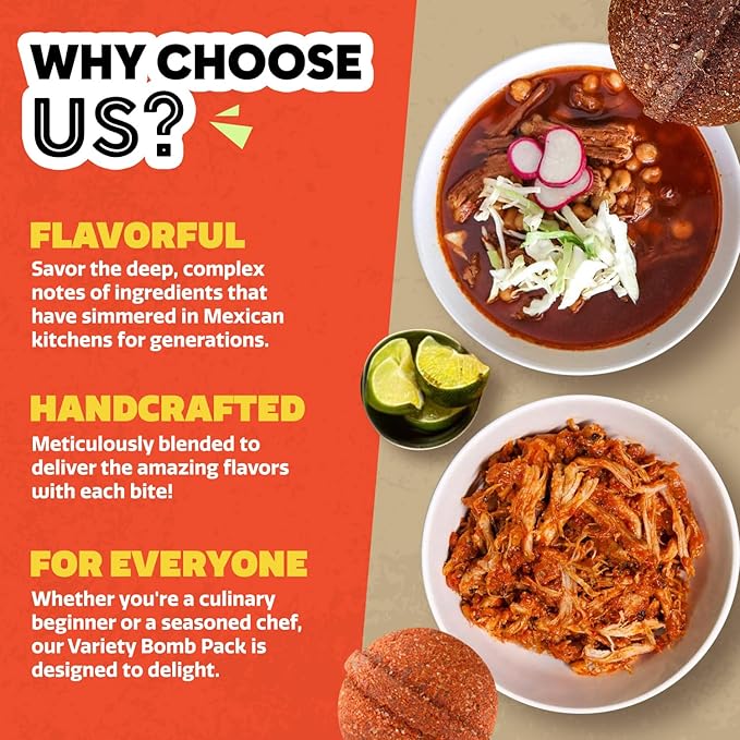EZ Bombs Variety Pack – Pozole, Tinga & Birria Bomb Seasonings – Authentic Mexican Spice Mix for