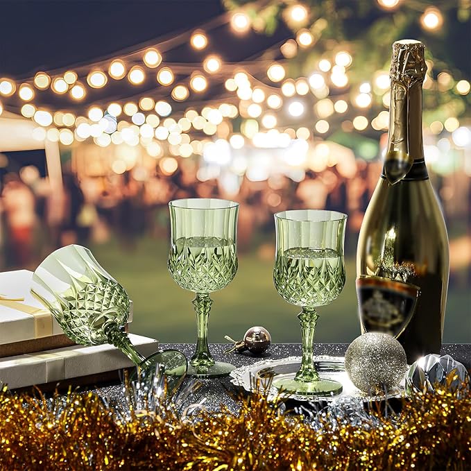 XUWAIDSGN 16 Pcs 7oz Plastic Vintage Wine Glasses Drinking Glasses Unbreakable Wedding Glassware