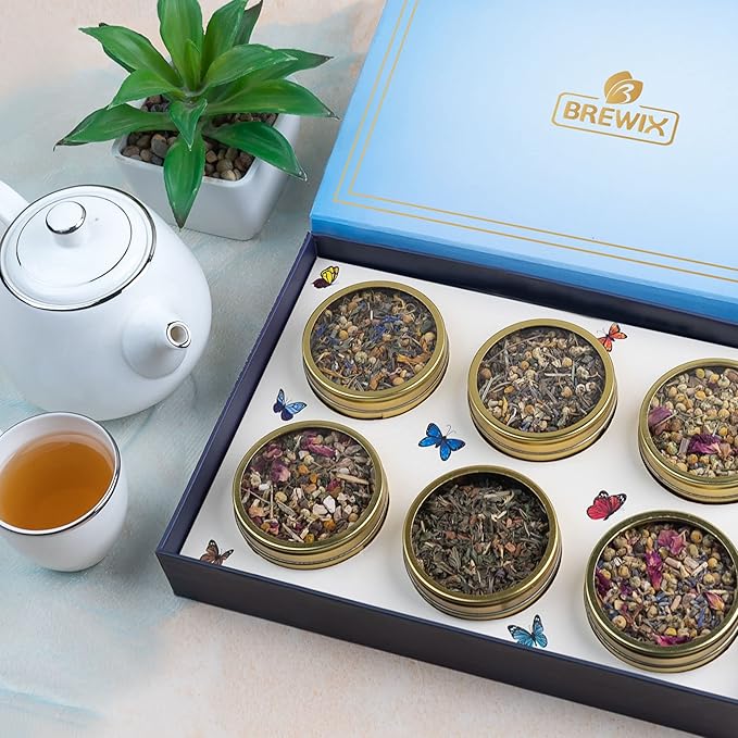 BREWIX, Discover Calm Premium Herbal Tea Christmas Gift Box (3.53oz/50+ Cups) | Tea Gift Sets For