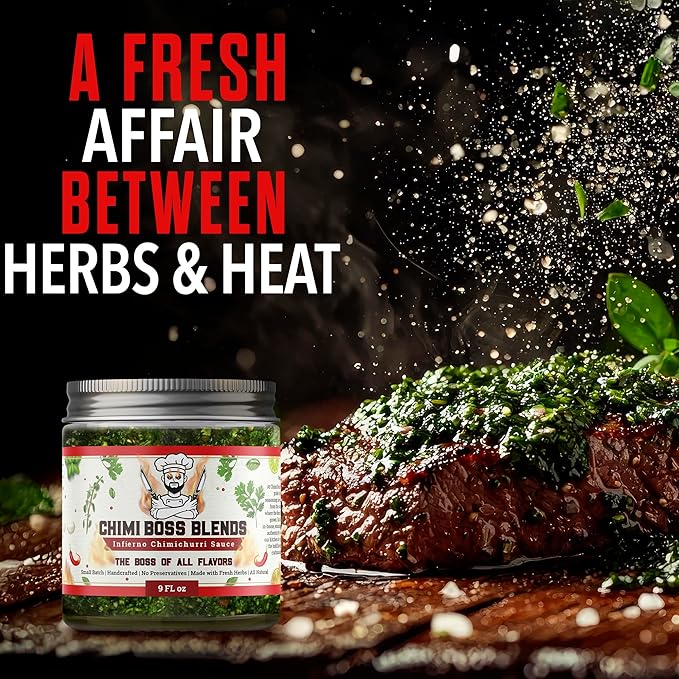 Chimi Boss Infierno Chimichurri Sauce, 9 fl oz – Spicy Argentinian Green Sauce with Fresh Parsley