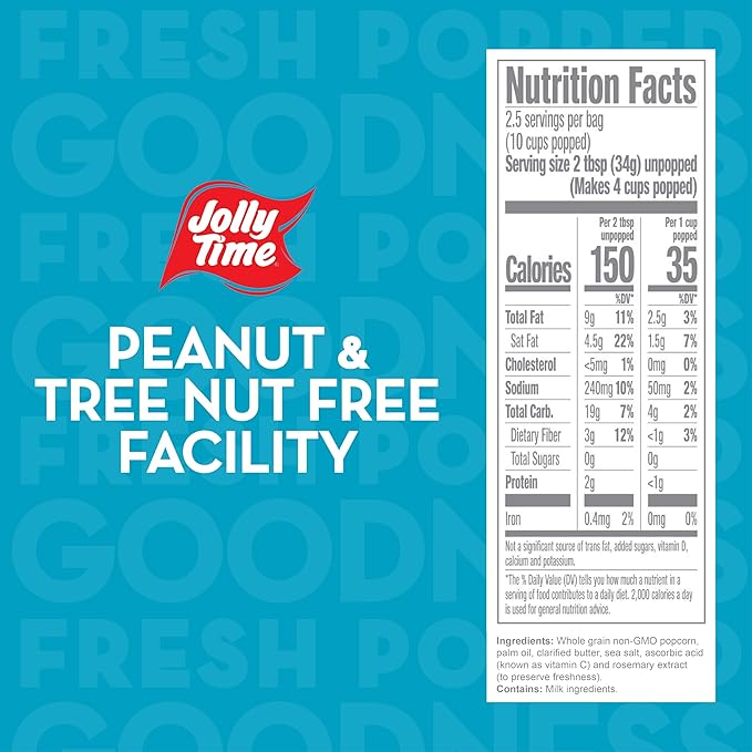 Jolly Time Simply Popped - Lightly Salted Microwave Popcorn, 3oz Sharing Bag, 3 Bags Per Carton