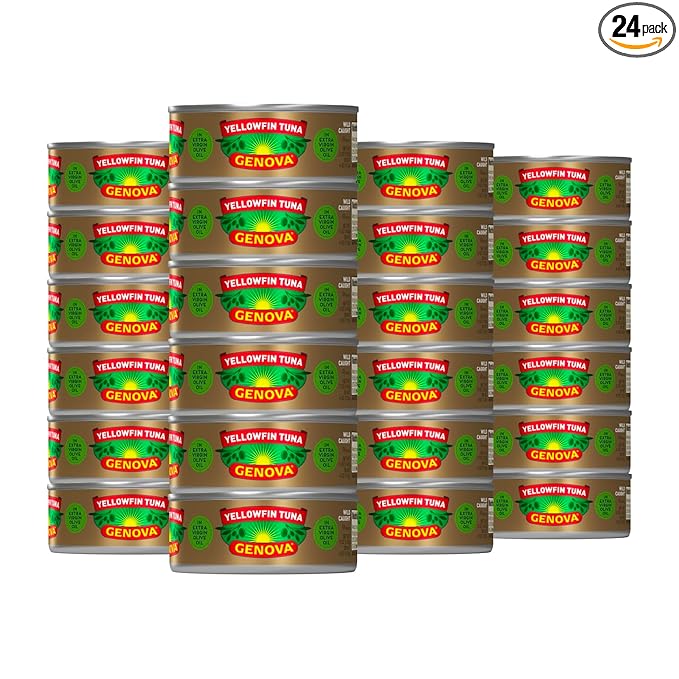 Genova Premium Yellowfin Tuna in Extra Virgin Olive Oil with Sea Salt, 5 Ounce Cans (Pack of 24)