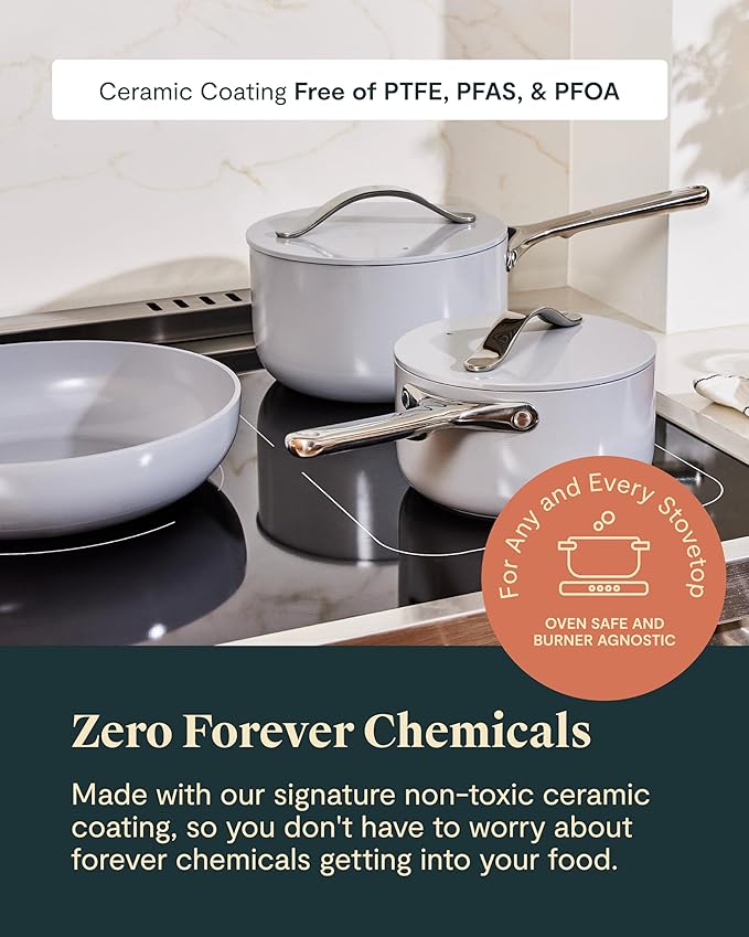 Caraway Deluxe Nonstick Ceramic Cookware Set (16 Piece) Pots, Frying Pans, Lids and Kitchen Storage