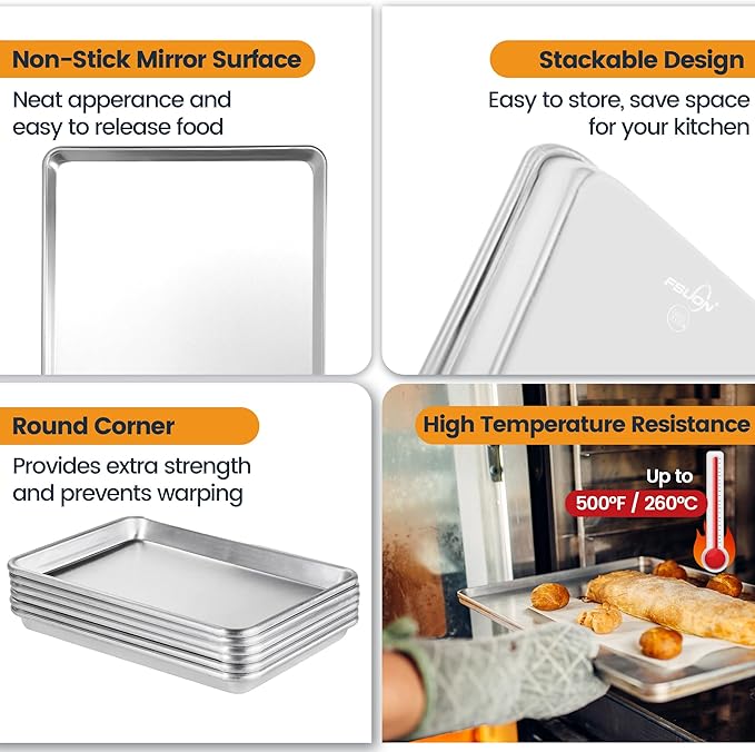 6 Pack Full Size Baking Sheet Pan, Aluminum Commercial Cookie Sheet Pan, Durable & Anti-Stick 26?쓝