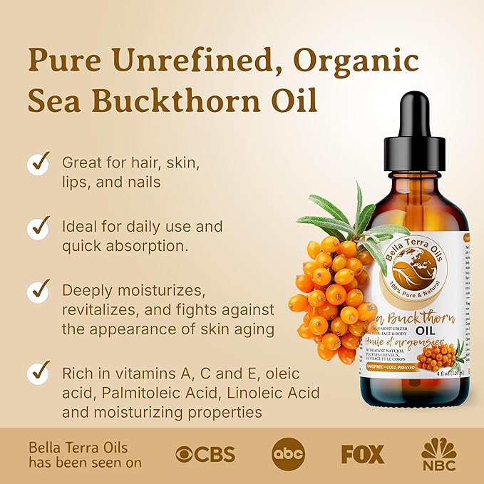 Bella Terra Oils - Seabuckthorn Berry Oil 4oz - Experience Nature's Luxurious Touch, Brimming with