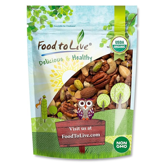 Food to Live Organic Four Nuts Mix, 2 Pounds ??A Blend of Dry Roasted Pistachios, Almonds, Pecans