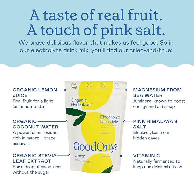 GOODONYA Organic Hydration Electrolyte Drink Mix, Certified Organic Hydration Powder, Non-GMO