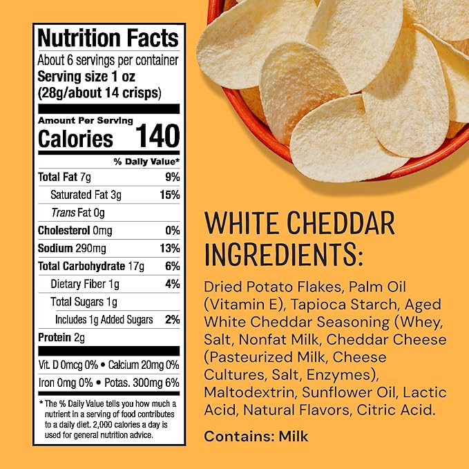The Good Crisp Company, Aged White Cheddar, Gluten Free Potato Chips (5.6 Ounce Canisters, Pack of