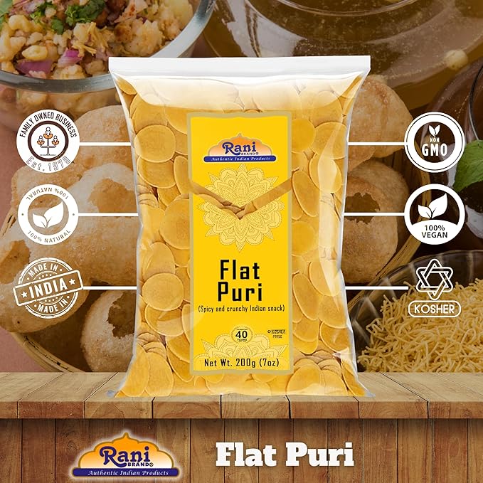 Rani Pani Puri Coins 7oz (200g) 80-85 Coins ~ Uncooked, Microwaveable wheat and Semolina Coins ~