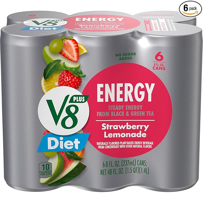 V8 Energy Diet Strawberry Lemonade Juice Energy Drink, 8 fl oz Can (6 Pack)