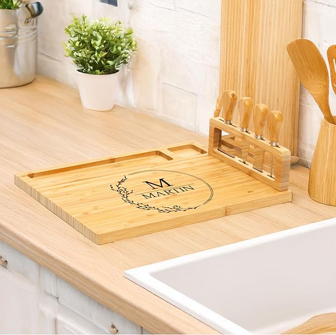 RoyalHouse Personalized Charcuterie Board, Custom Bamboo Engraved Cheese Board, Customized Gifts