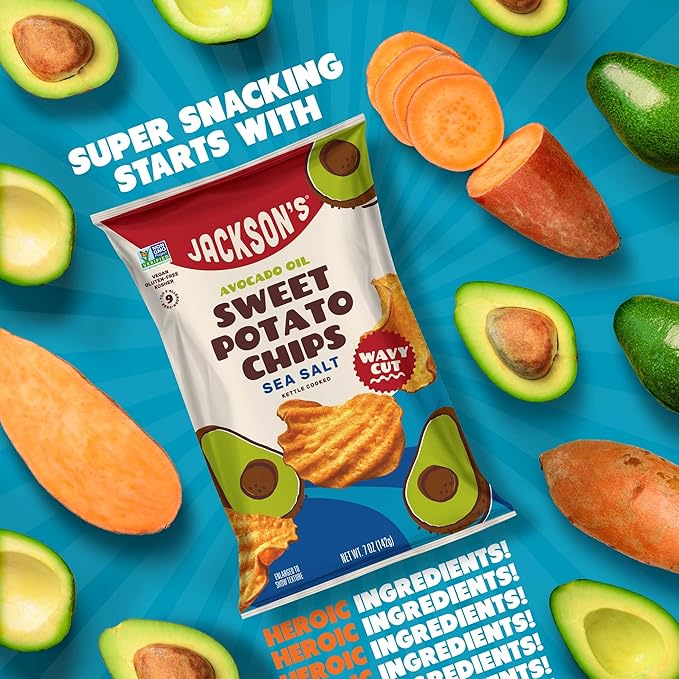 Jackson???Wavy Sweet Potato Kettle Chips - with Sea Salt made with Premium Avocado Oil (7oz, Pack