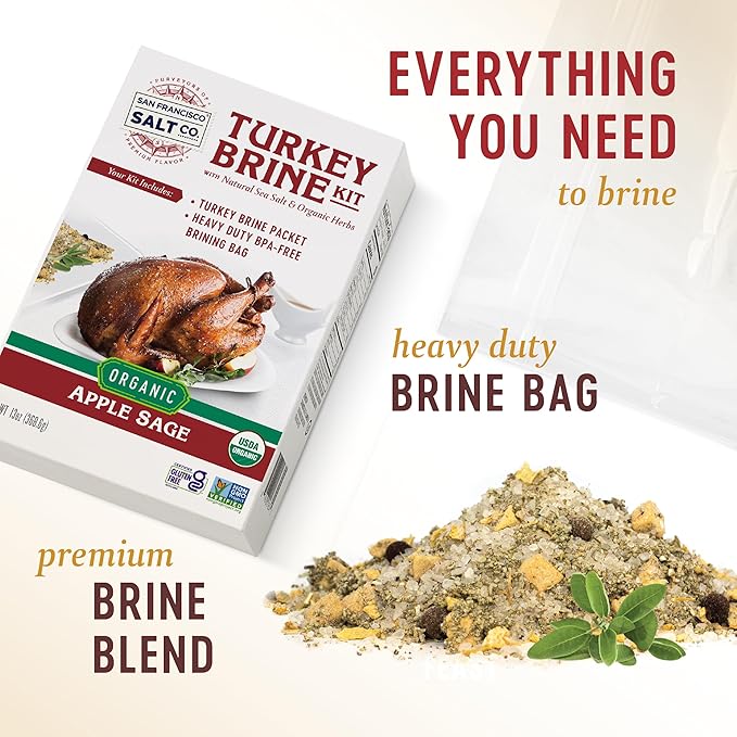 Organic Turkey Brine Kit - 13 oz. Apple Sage Brine with BPA-Free Brine Bag for Whole, Smoked