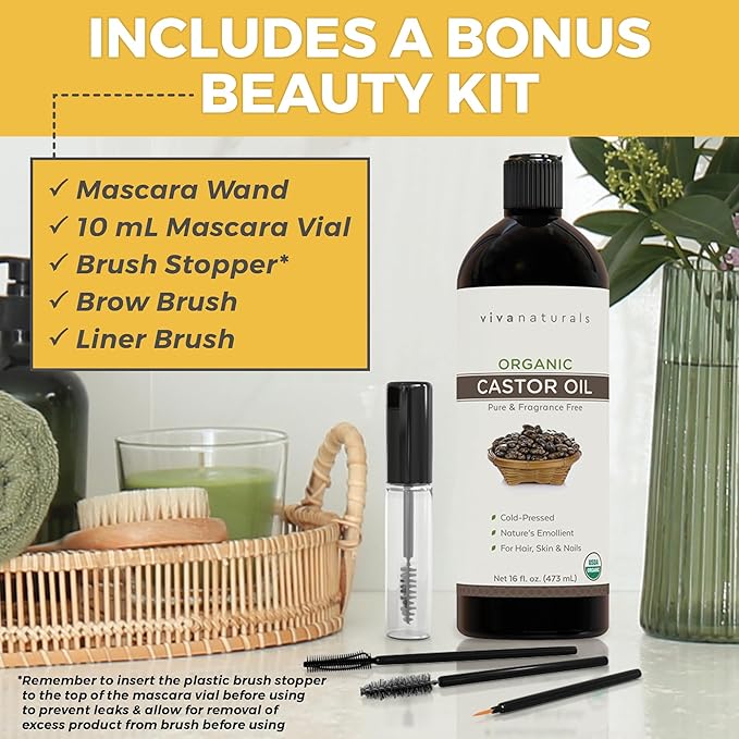 Viva Naturals Cold pressed Organic Castor Oil 16 fl oz - Castor Oil for Face, Eyelashes