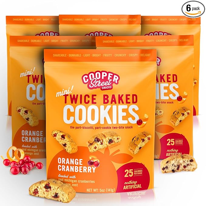 Cooper Street Twice Baked Orange Cranberry Biscotti Cookies - Crispy Mini Biscotti Cookies Ideal