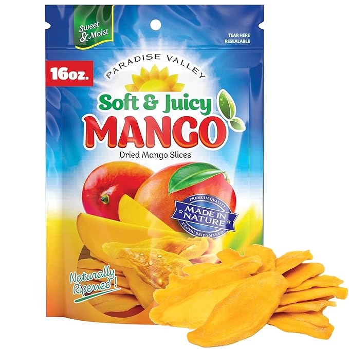 Dried Mango Slices - Delicious Texture Soft & Juicy Low Sugar Added Dried Mango - Naturally Ripened