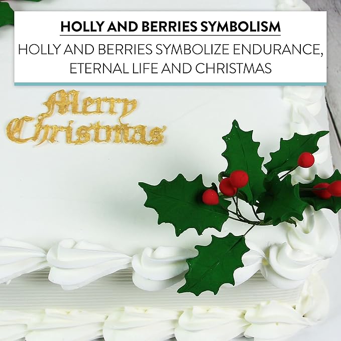 Global Sugar Art Christmas Cake Holly, 3-Leaf Sugar Cake Flower Spray, 5 Count by Chef Alan