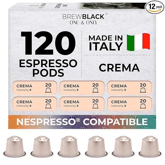 BrewBlack Crema Coffee Capsules - 120 Aluminum Coffee Pods Compatible with Nespresso Original line