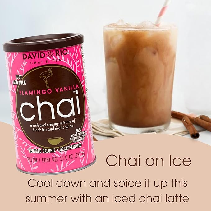 Flamingo Vanilla Decaffeinated Reduced Calorie Chai Tea Latte Mix, 48 Oz, Decaf Black Tea, Organic
