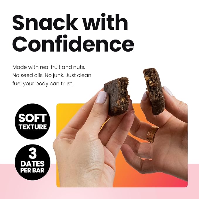Bahamii Chocolate Almond Nut & Date Bars, 12 Pack, Gluten Free & 0g Added Sugar Low Calorie Snacks