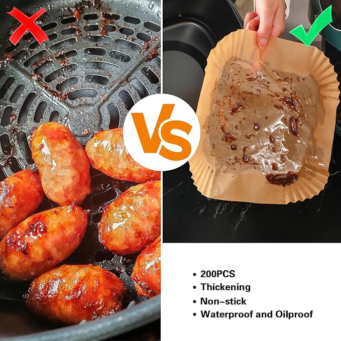 200Pcs Air Fryer Paper Liners, 8 Inch Square Disposable Paper Liner, Non-stick Parchment Paper for