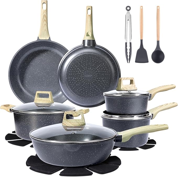 GiPP Ceramic Nonstick Pots and Pans Set - 18 Pcs Non Stick Cookware Set, Non-toxic Healthy Kitchen