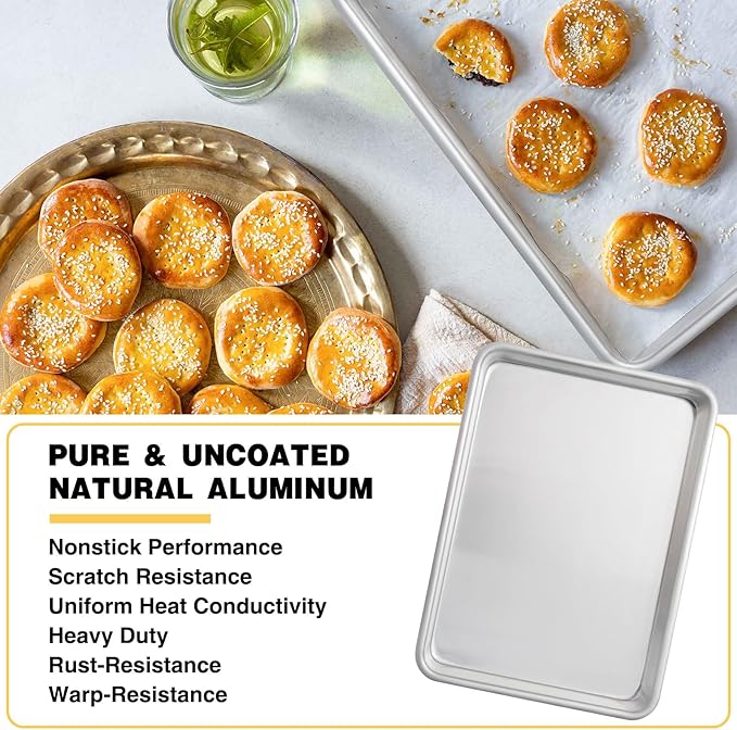 Commercial Quality Baking Sheet Pan Set, Natural Aluminum Cookie Sheet, Umite Chef Encapsulated