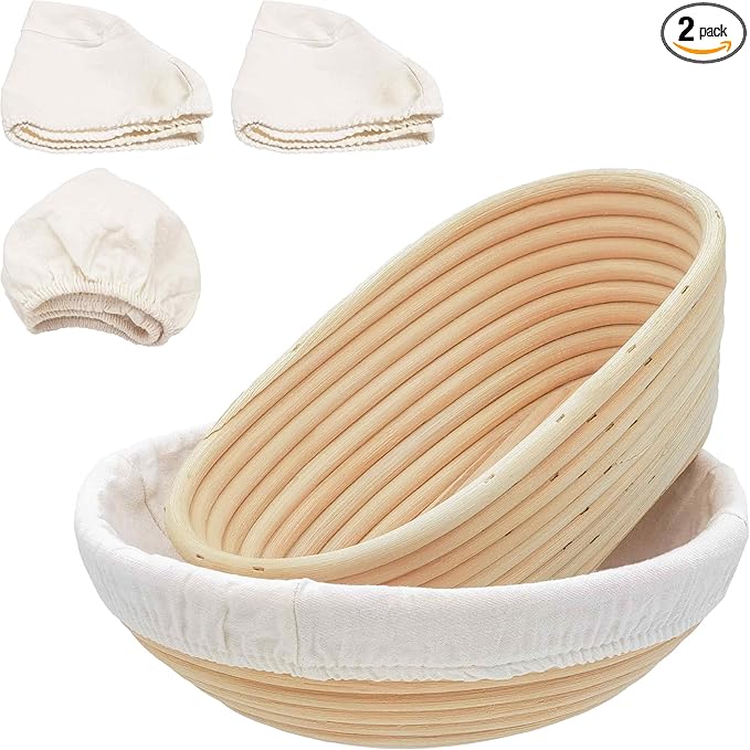 Banneton Bread Proofing Basket,9 Inch Round + 9.8 Inch Oval Sourdough Proofing Baskets with