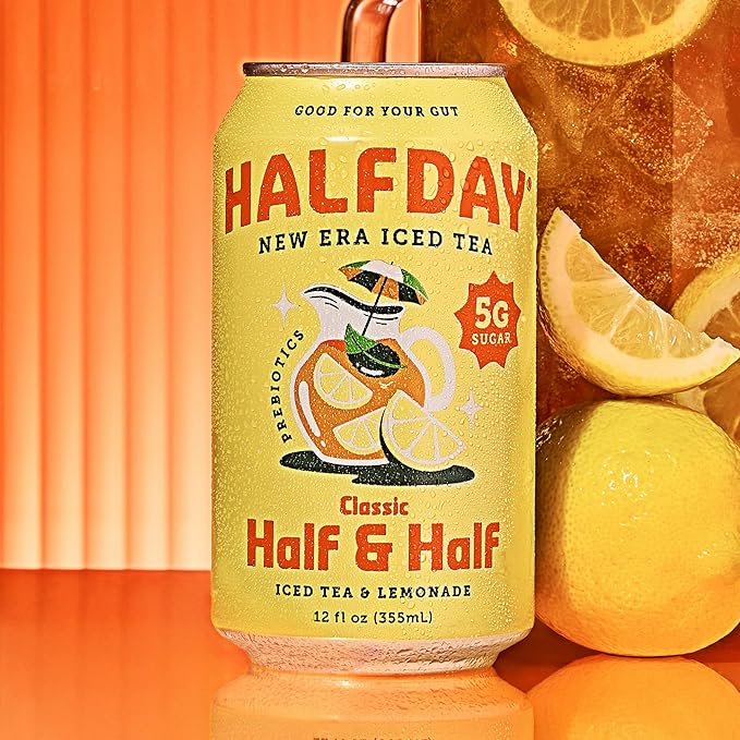 HALFDAY Prebiotic Half & Half Iced Tea Cans, Supports Digestive & Gut Health, 6g Plant Fiber &