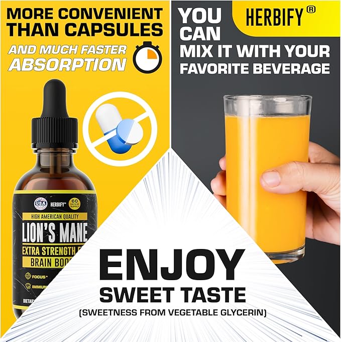 HERBIFY Lions Mane Supplement - Daily Mushroom Supplement for Memory, Focus & Clarity - Brain
