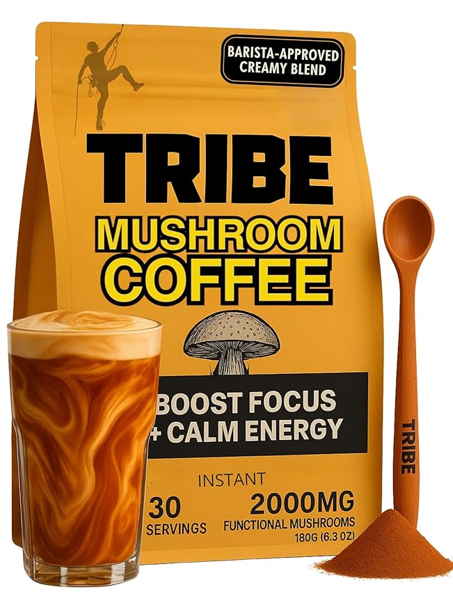 TRIBE 6 Mushroom Coffee + MCT Oil, Creamy Instant Barista Blend - Clean Daily Energy, Focus, Immune