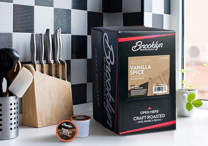 Brooklyn Beans Roastery Vanilla Spice Flavored Coffee Pods - Compatible with Keurig K Cup Brewers