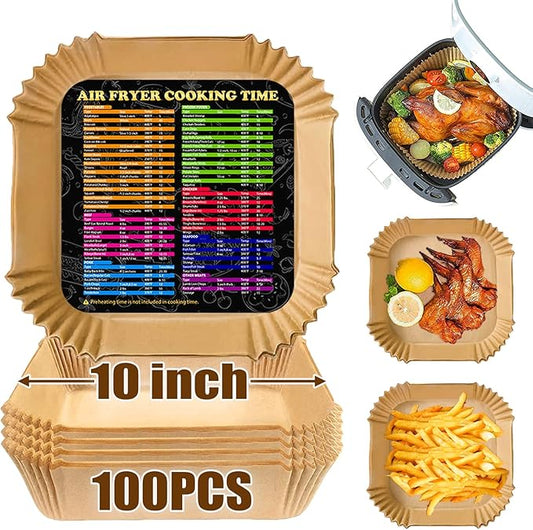 Air Fryer Disposable Paper Liner Square, 10 Inch Large Air Fryer Paper Liner 100PCS, Non-stick
