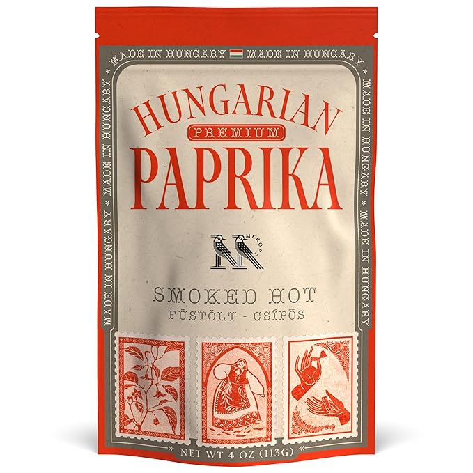 Premium SMOKED HOT Hungarian Paprika Powder (4 oz) - Non-GMO - Vibrant Deep Red Color - Origin: