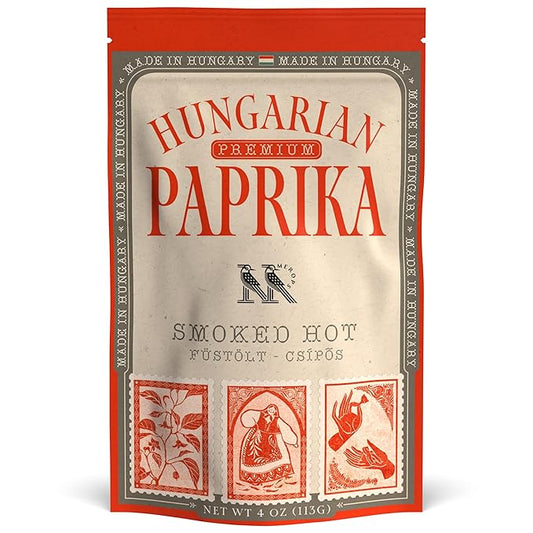 Premium SMOKED HOT Hungarian Paprika Powder (4 oz) - Non-GMO - Vibrant Deep Red Color - Origin: