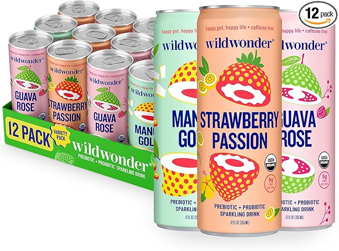 wildwonder Sparkling Probiotic Drink 12pk, For Gut Health & Immune Support, Tropical Vibes Variety