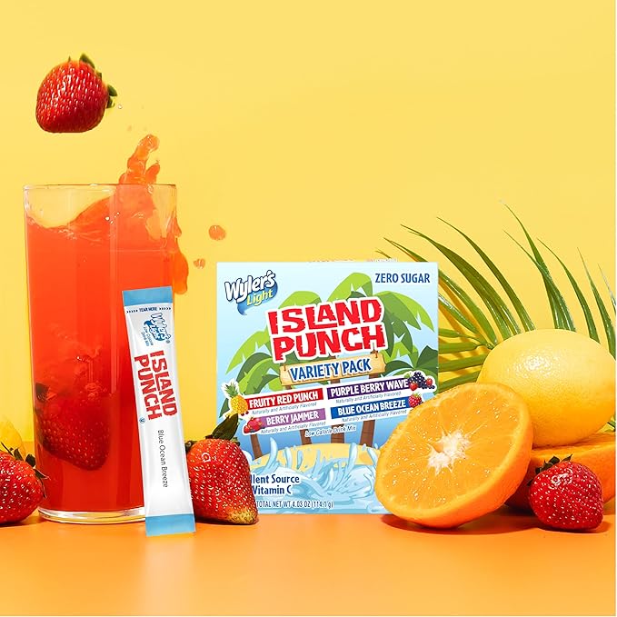Wyler's Light Island Punch Singles to Go, Variety Pack, Fruity Red Punch, Purple Berry Wave, Berry