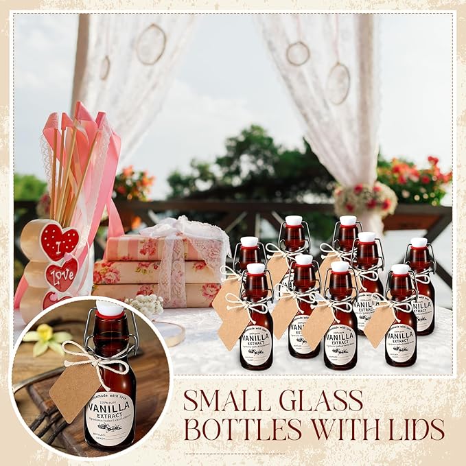 Vesici 12 Sets Swing Top Glass Bottles Set Amber Homemade Vanilla Extract Bottles with Stoppers