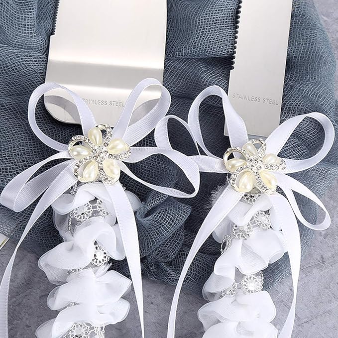 TANG SONG Stainless Steel Elegant Wedding Cake Knife and Serving Set Resin Plastic Handle Pearl