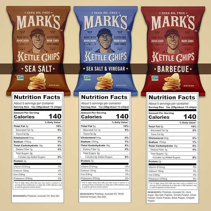 MARK???Kettle Cooked Avocado Oil Potato Chips, Variety Pack ??Seed Oil & GMO Free | 3-Flavor